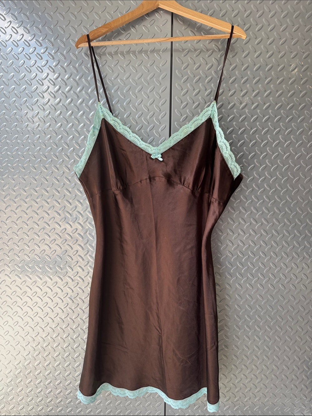 Source Unknown Brown Slip with Mint Lace Trim